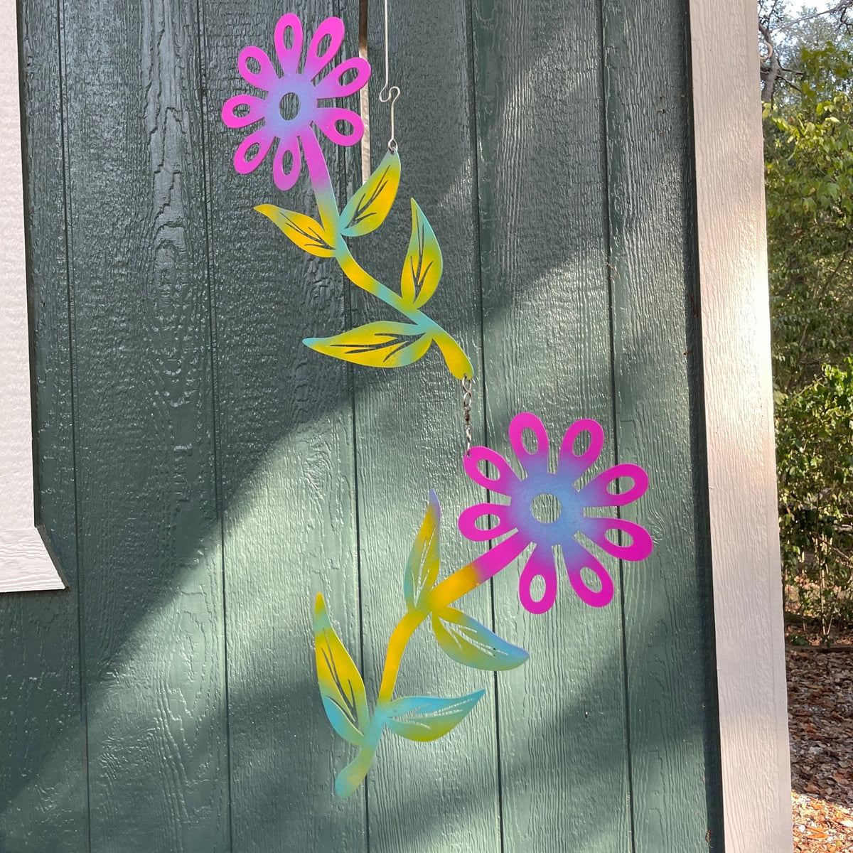 Flower mobile kinetic art for yard porch patio and garden – Handcrafted ...