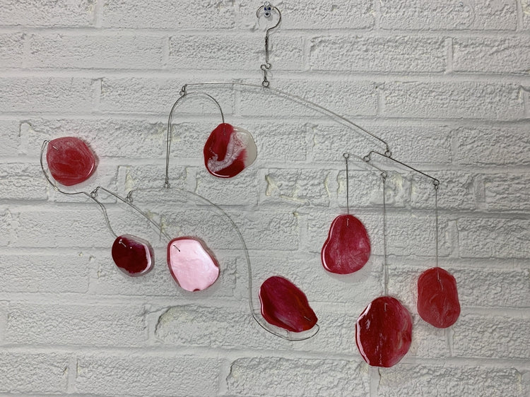 Mobile Art Hanging Ceiling Sculpture in Red Glow